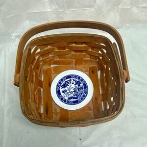 Vintage, Blue Willow Longaberger 4in H x 7.5in Square Basket with 4in Handle